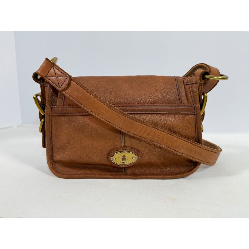 Fossil Brown Leather Long Live Vintage Crossbody Turnlock Messenger Small Bag - Picture 6 of 10